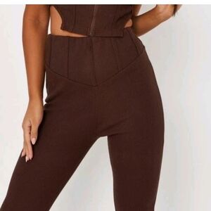 6 NWT Carli Bybel x Missguided Rib Corset Waistband Leggings in Chocolate